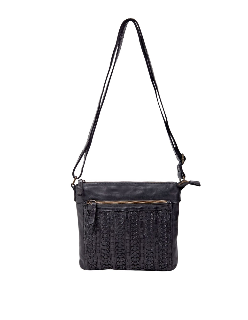 Armidale Woven Detail Leather Cross Body Bag - Black