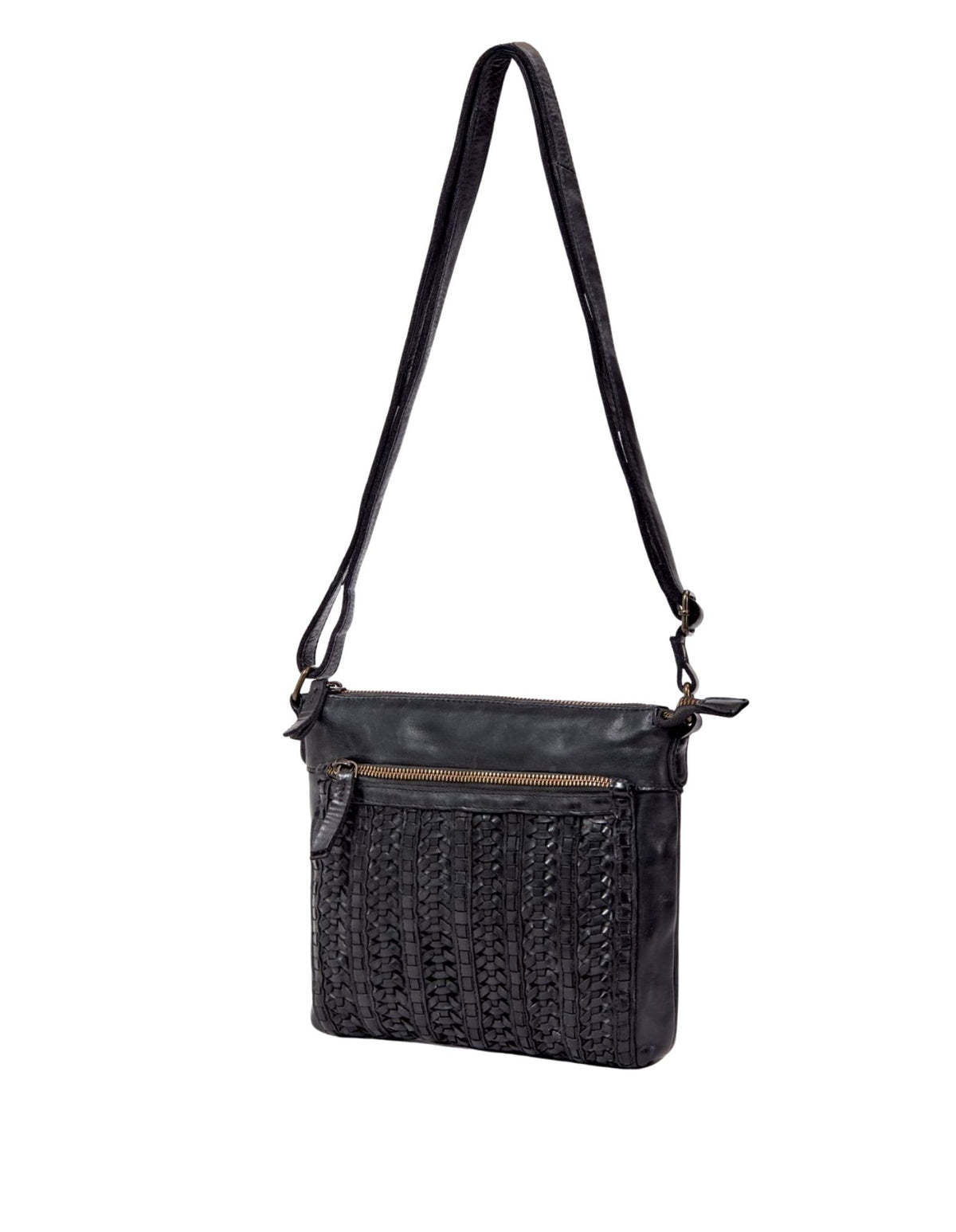 Armidale Woven Detail Leather Cross Body Bag - Black