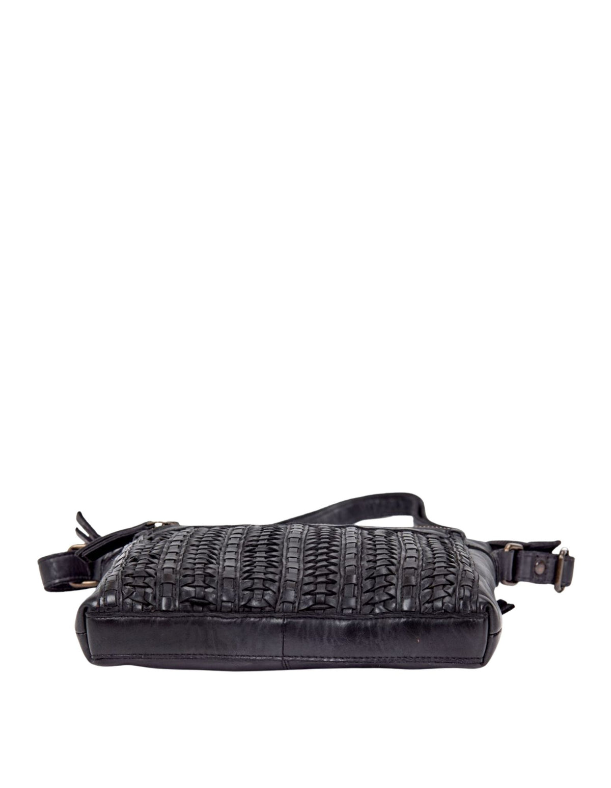 Armidale Woven Detail Leather Cross Body Bag - Black