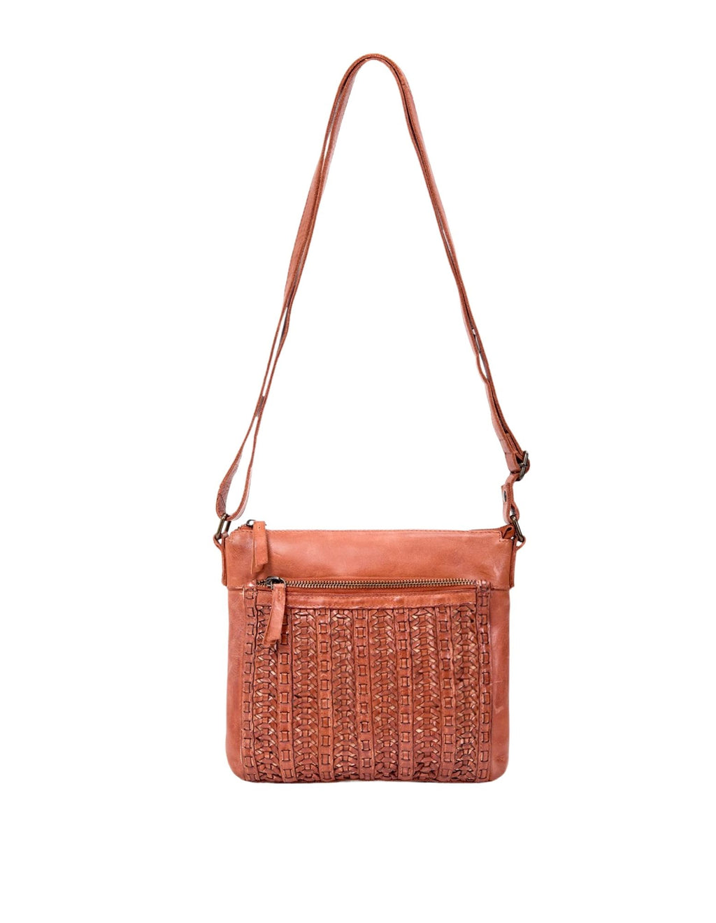 Armidale Woven Detail Leather Cross Body Bag - Tan