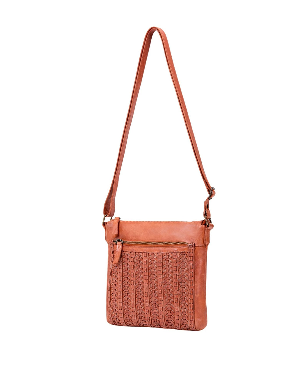 Armidale Woven Detail Leather Cross Body Bag - Tan