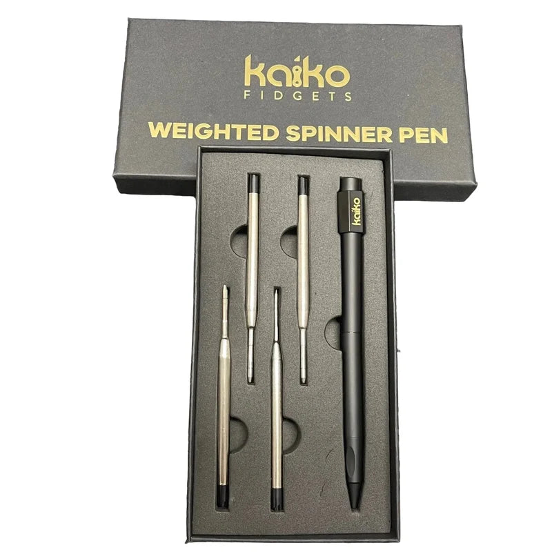 BLACK Weighted Spinner Pen with 4 refills