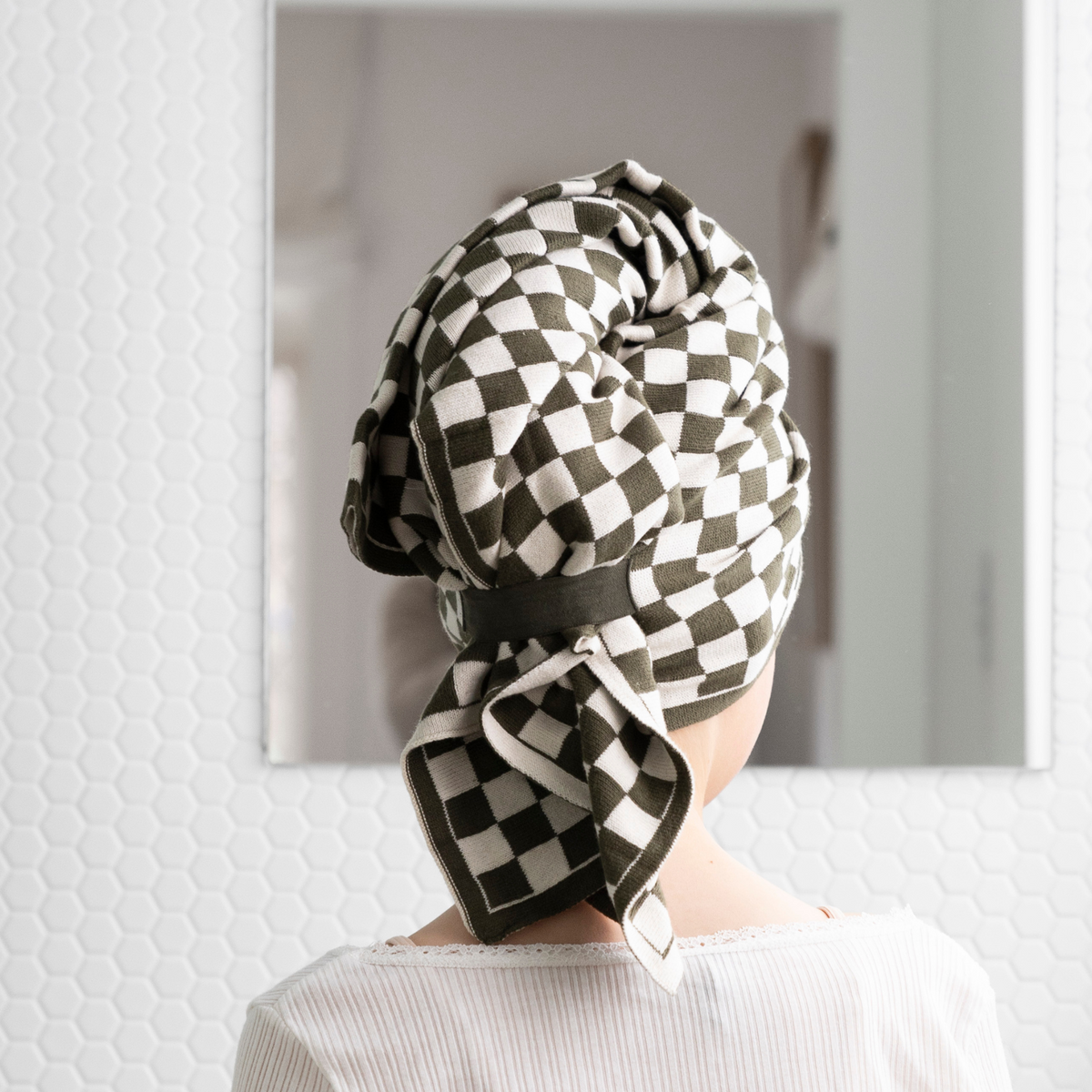 Hair Towel Mini - Forest - Marshmallow Chequer
