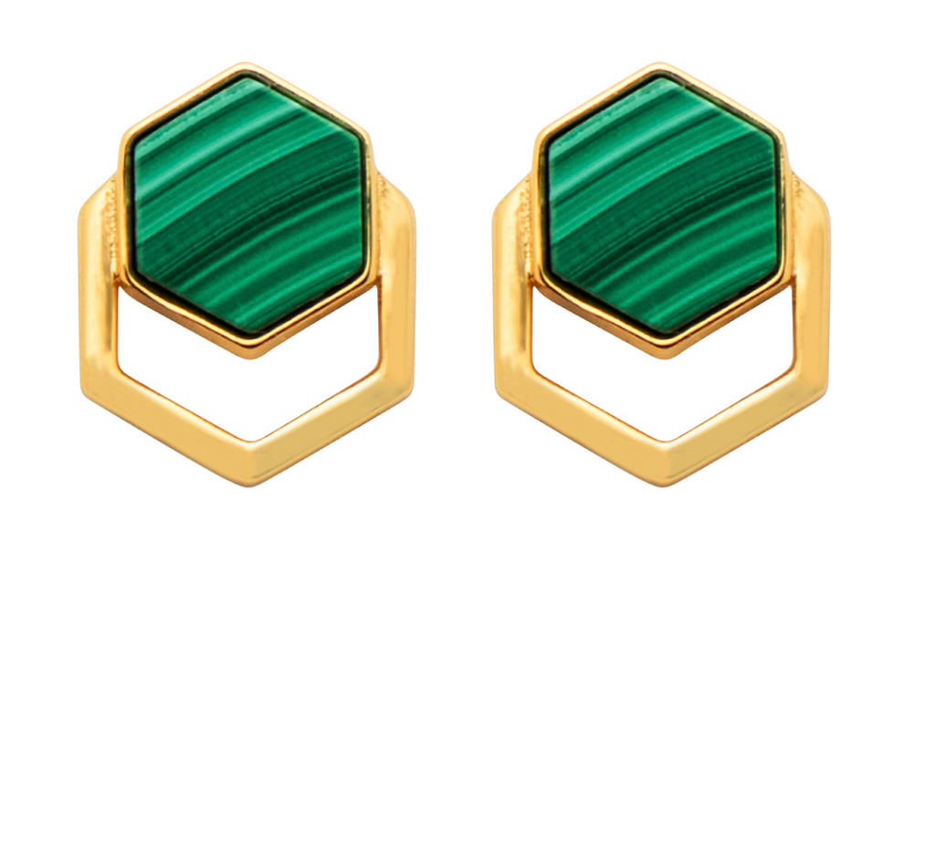Malachite Hexagon Studs
