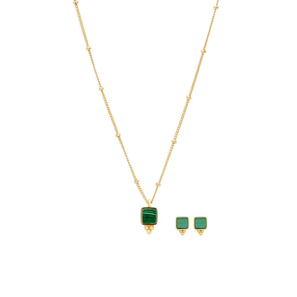 Malachite Three Dots Studs